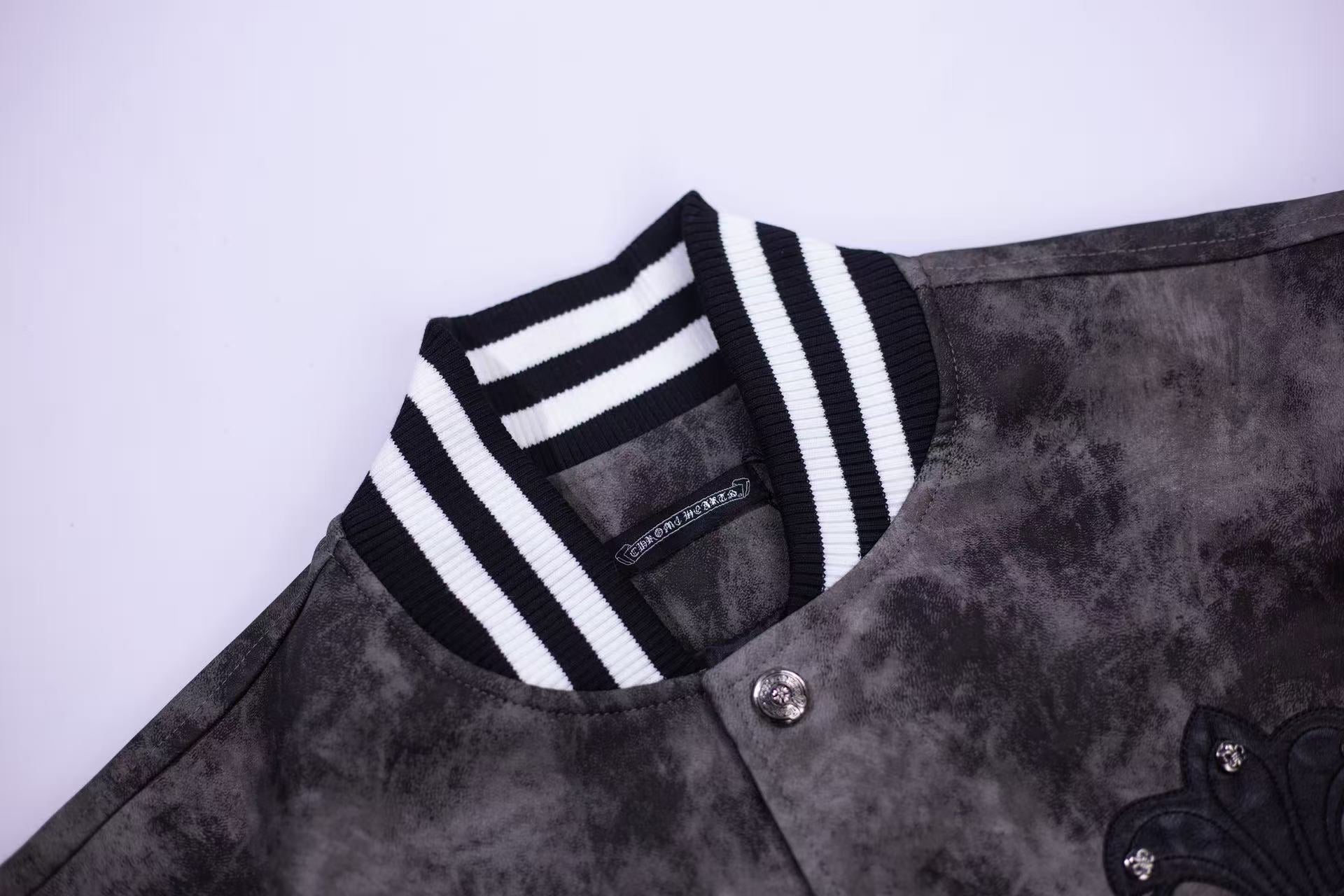 Fleur-de-lis Patch Varsity Jacket - Grey Tie-dye Outerwear A5588